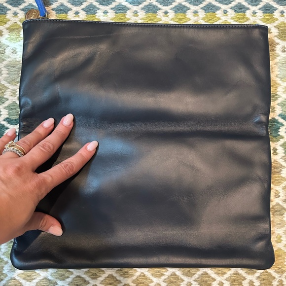 Clare V Blue and Black Leather fold over Pouch - Picture 2 of 4